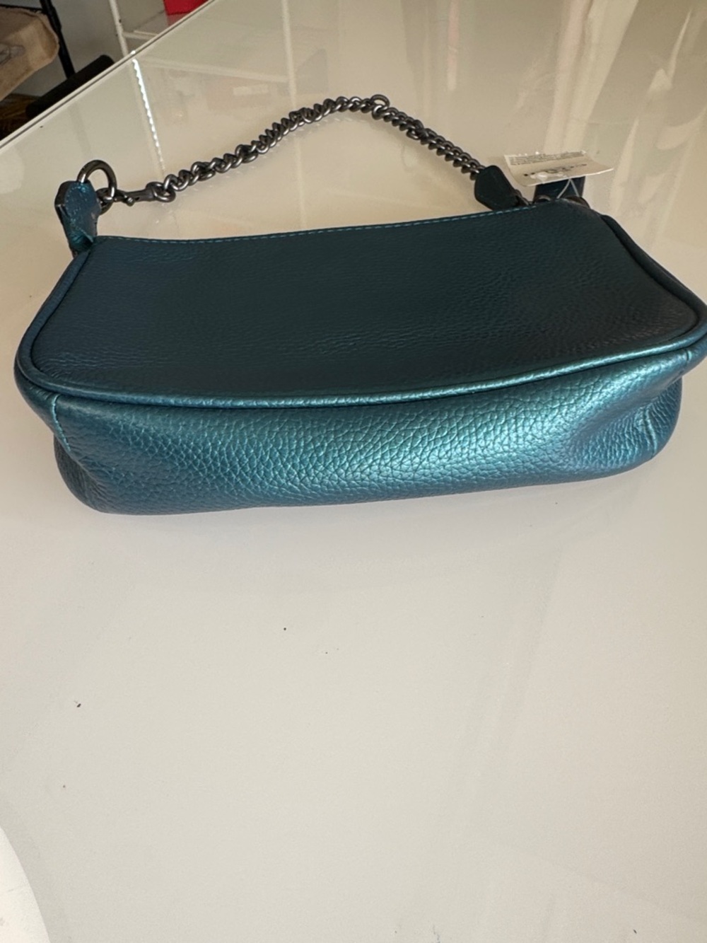 Coach Nolita Shoulder Bag – Metallic Teal Pebbled Leather with Gunmetal Chain - Picture 5 of 10